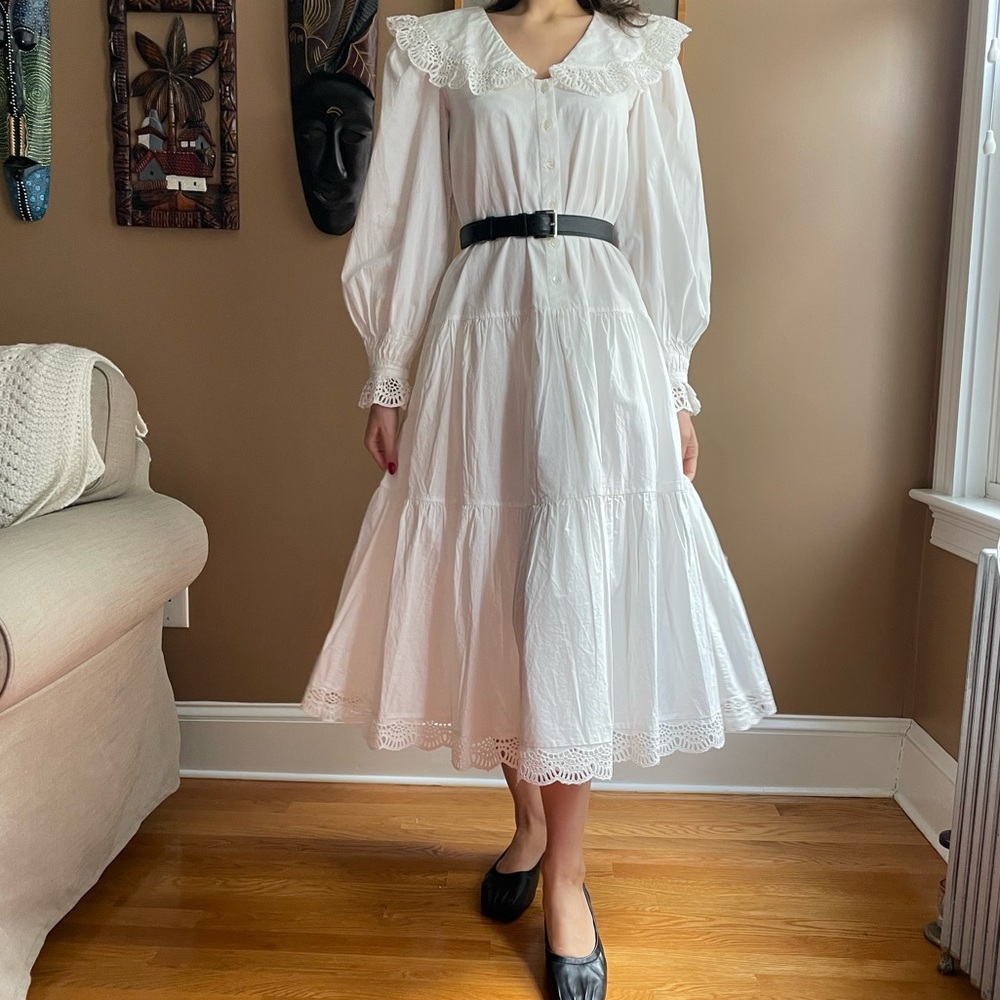 NWT 395$ SEA New York Patrizia white lace long sleeve cotton midi dress XXS (XS)